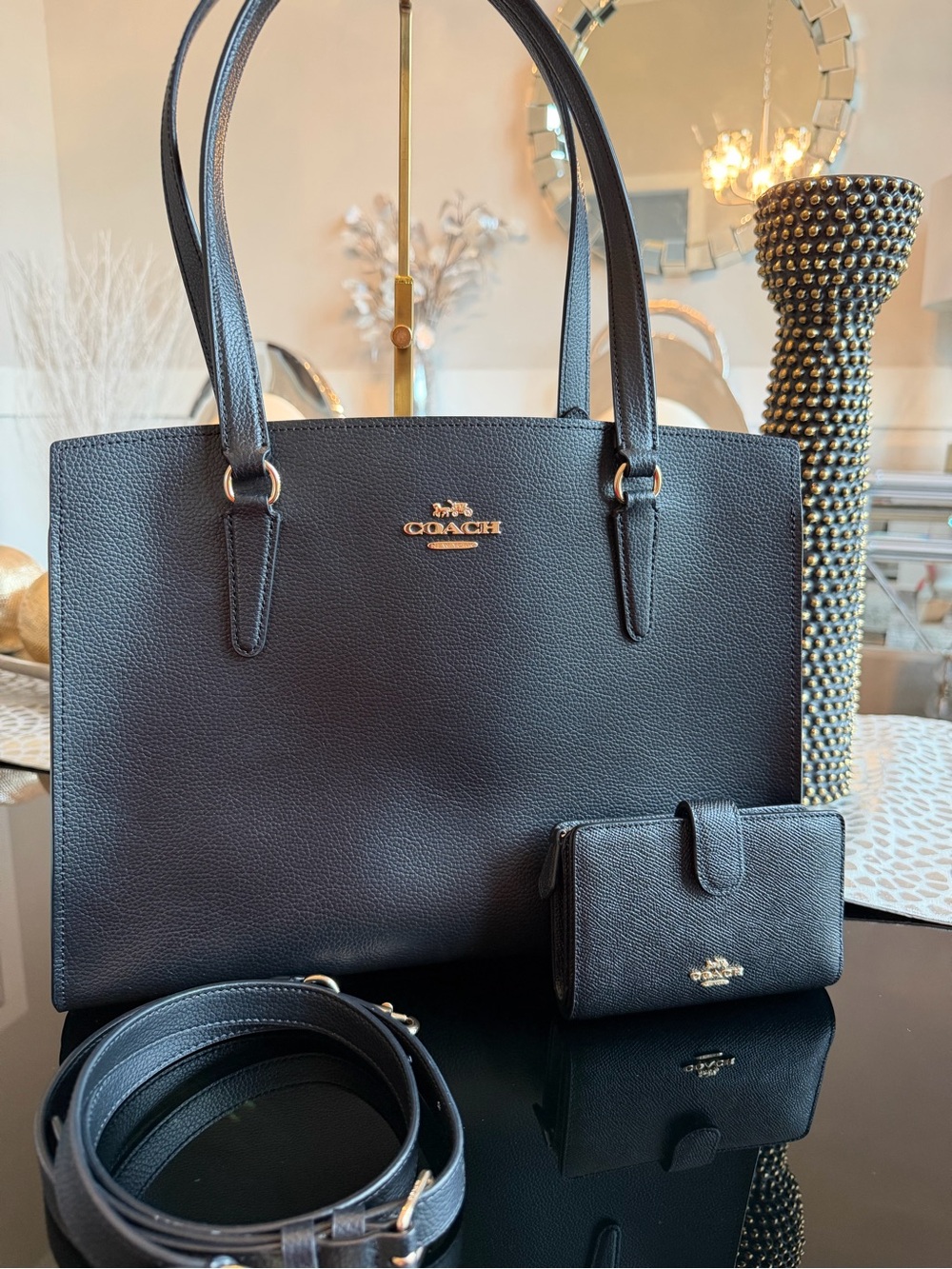 Coach Black Tatum Pebble Leather Tote with Matching Wallet